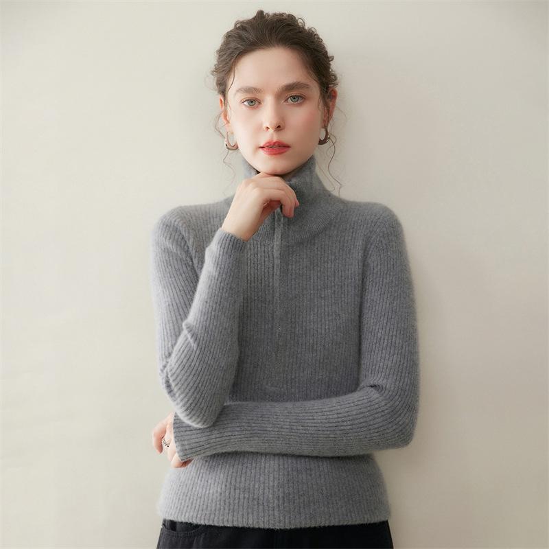 Women's High-Neck Cashmere Sweater - 2025 Autumn/Winter Collection, Half-Zip, Loose Fit, Warm, High-End Knitwear