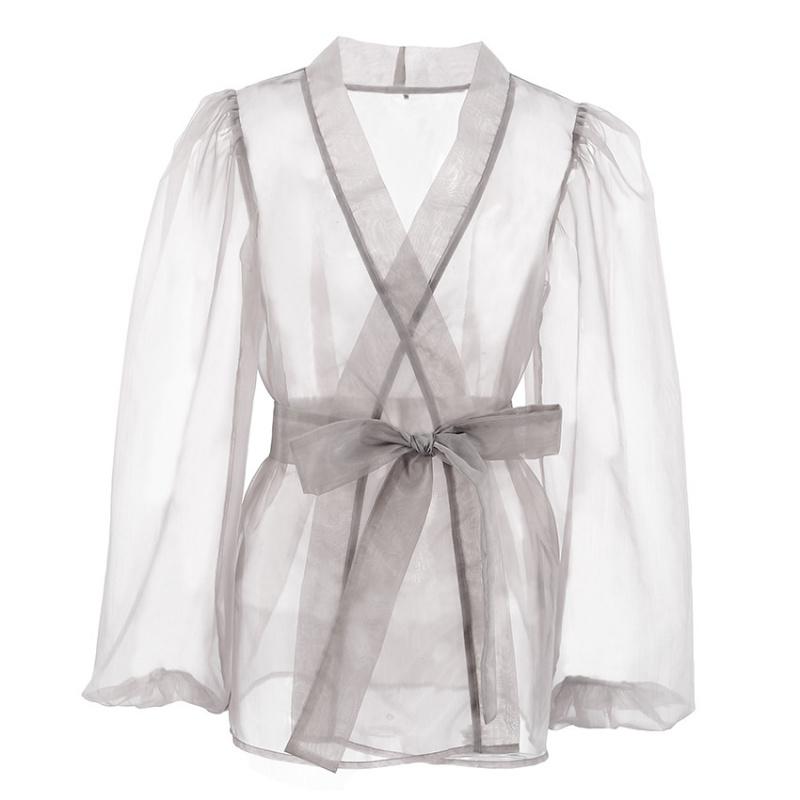 Spring/Summer Sexy Black Sheer Mesh Shirt Jacket For Women, Niche Long-Sleeve Blouse For Girls