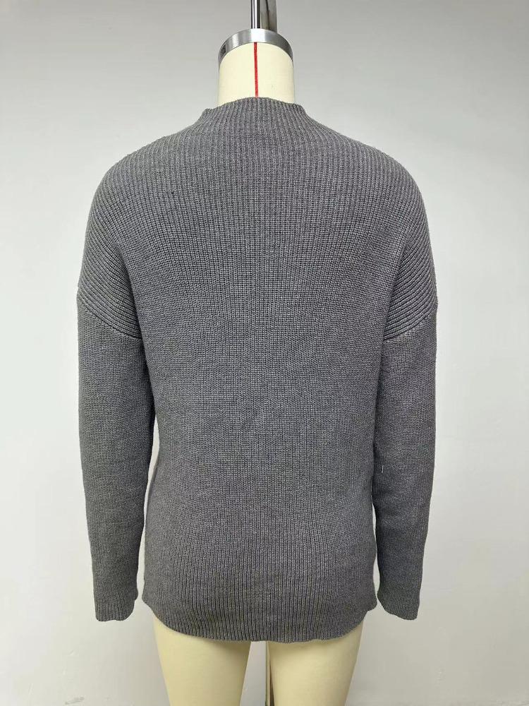 Autumn Winter Jumper Women Round Neck Long Sleeve Pocket Knit Sweater Lazy Jumper Blend Office Comfortable Versatile Undercoat Long Sleeves Sweater