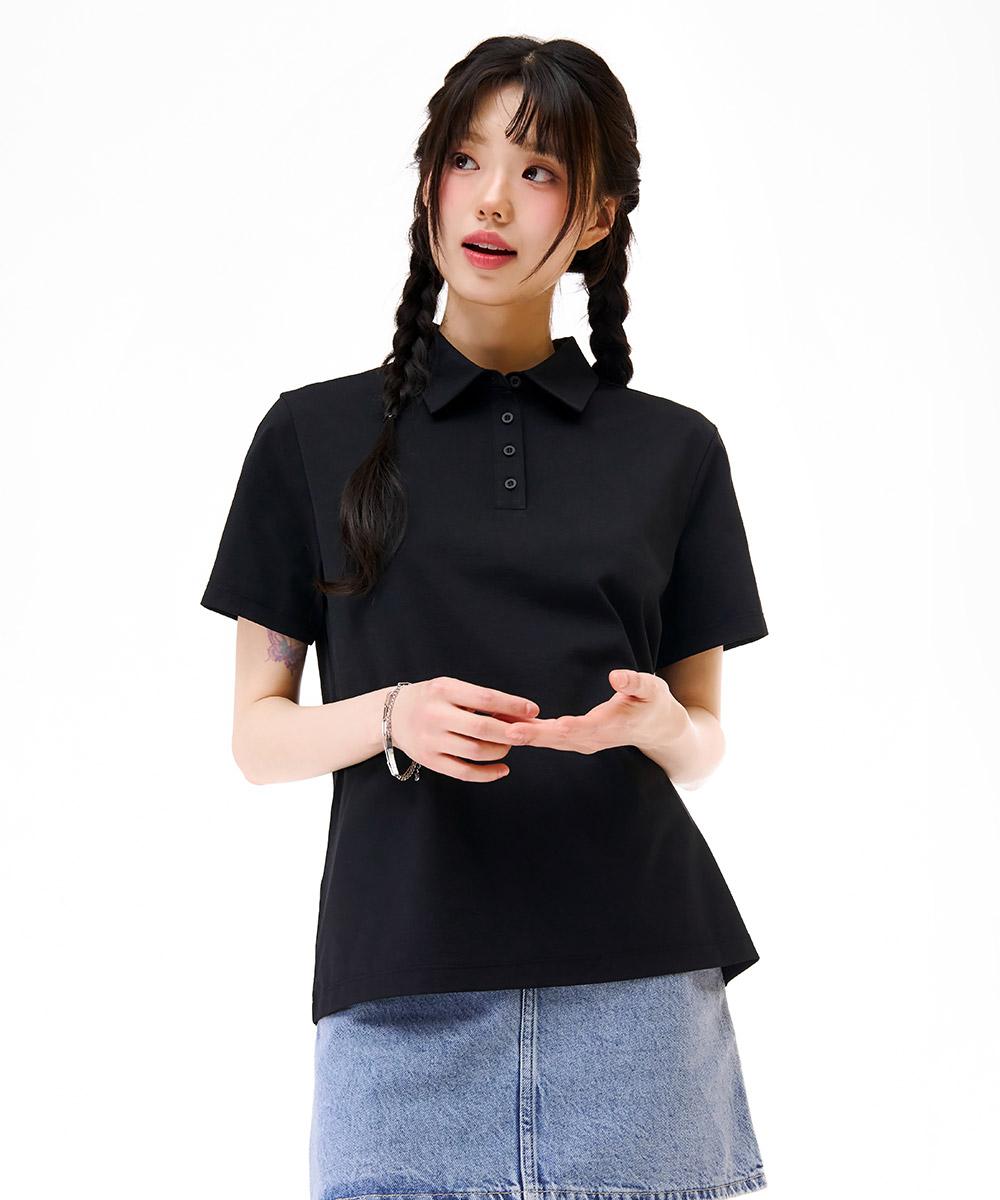 Women S Cool Collared Short Sleeve T-Shirt - Black Black/90
