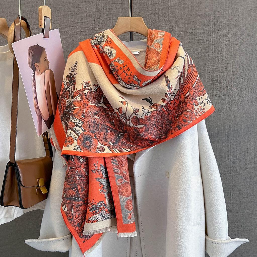 Winter Cashmere Scarf Women Luxury Floral Print Female Shawl Wrap Elegant Poncho Lady Thick Warm Blanket Gift Echarpe Pashmina