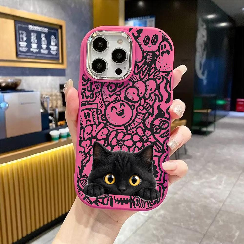 Phone Case: 2D Flat Design Suitable for iPhone 18 17 16 15 14 13 Pro Protective Case, Couple Style, Black Cat, Christmas and Halloween Gift