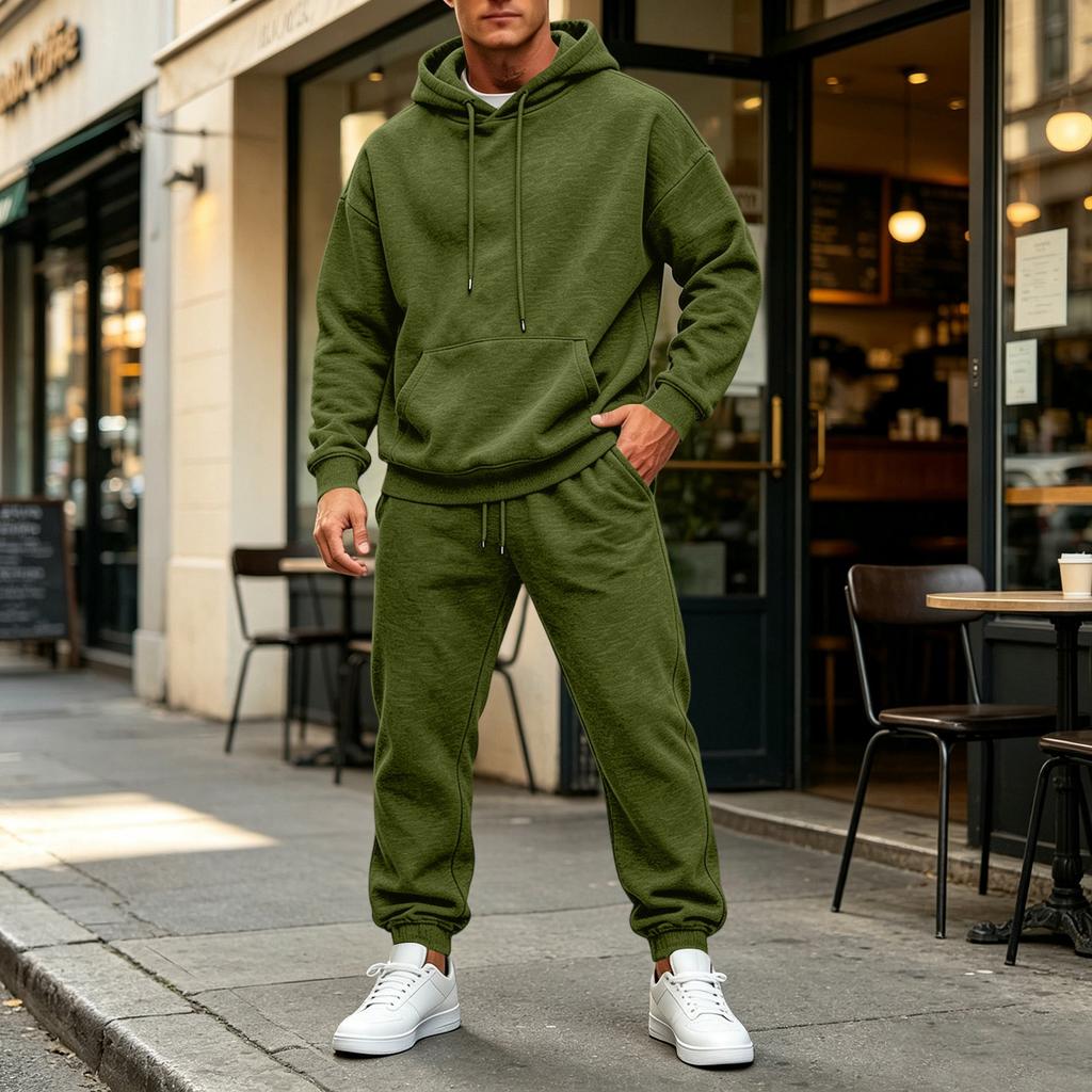 Men's Color Hoodie Set - Casual Two-Piece Track Suit for Sports and Daily Wear