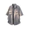 Mens Casual Solid Color Loose Short Sleeve Shirt Big Pockets Large Size