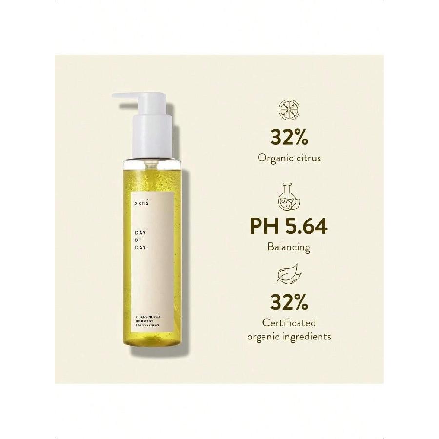 Sioris Day By Day Cleansing Gel 150ml , Organic Citrus Water and Sugar Beet, Remove Makeup Residue with 5.64ph Formula and Hydrating Cleansing