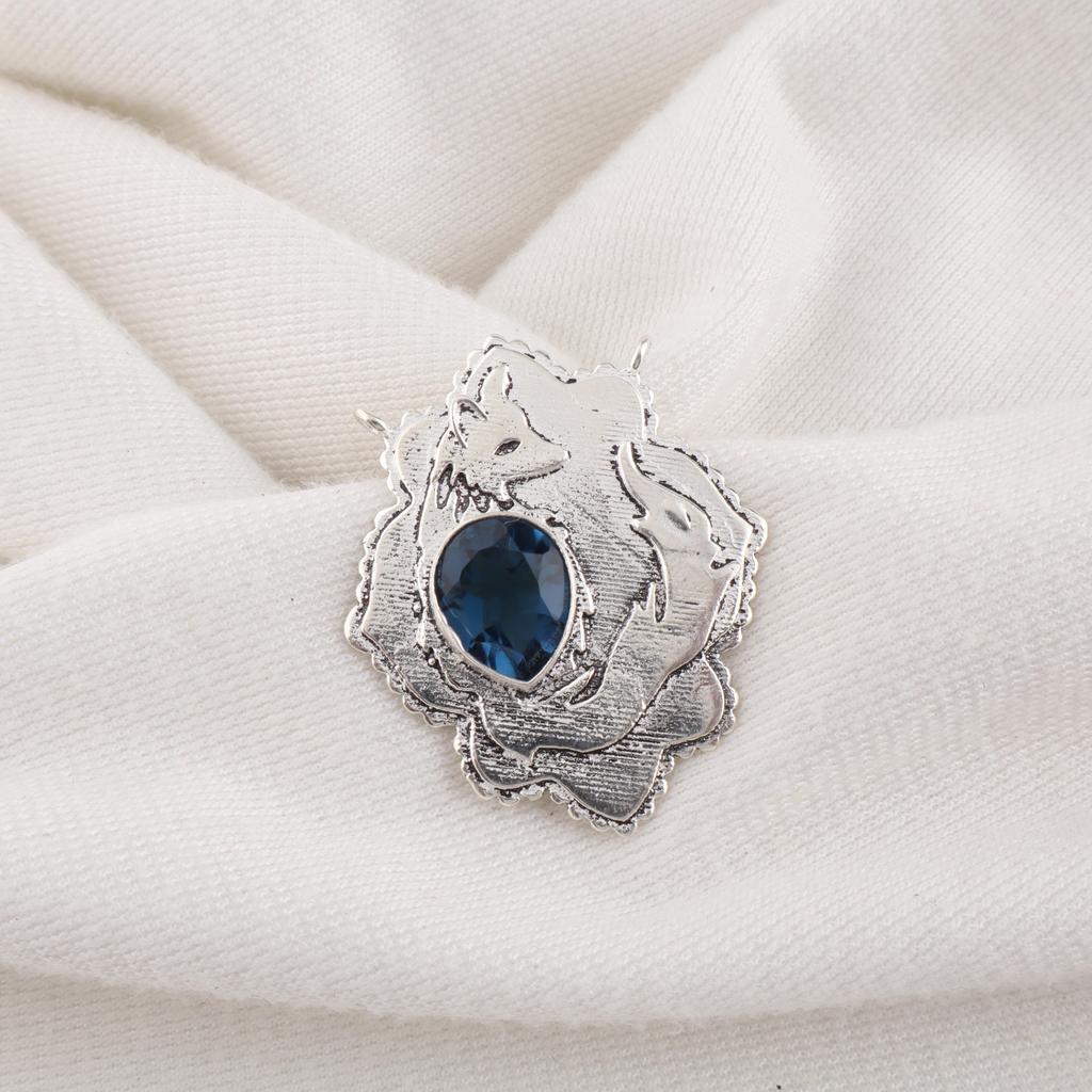 London Blue Topaz Gemstone Jewelry, 925 Solid Sterling Silver Pendant, Handmade Bohemian Pendant For Gift
