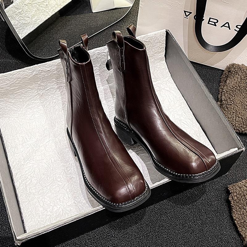 British Leather Platform Motorcycle Boots for Women Autumn Winter Soft-soled Women's Designer Shoes Fashion Ankle Boots Female