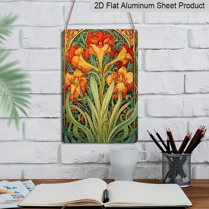 2D Flat Art Nouveau Floral Wall Art Decorative Sign, Aluminum Sign Vintage Metal Plaque Artistic Wall Decoration for Home, Bar, Cafe, Restaurant