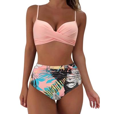 Bikini Push Up Badpak Vrouwen Sexy Solid Badmode Vrouwelijke Bloemen Badpak Ruches Beachwear XL Hoge Taille Bikini Vrouw