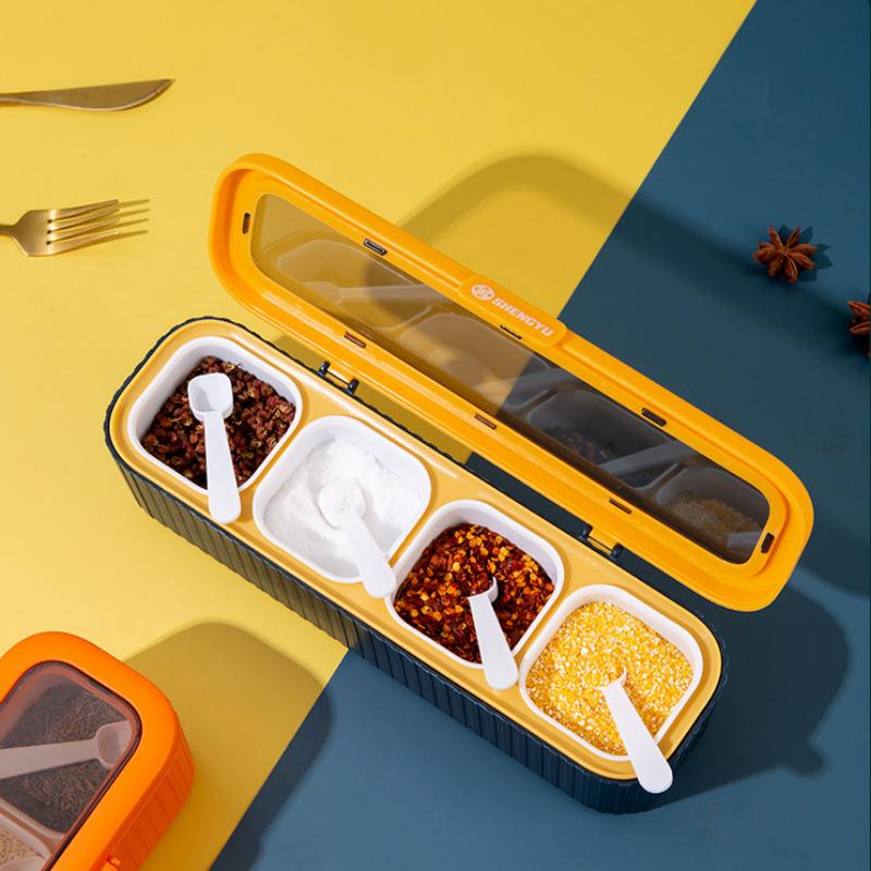 4 In 1 Seasoning Box Combination Set Household Kitchen Salt Monosodium Glutamate Seasoning Can Chili Seasoning Integrated Multiple Storage Box Set
