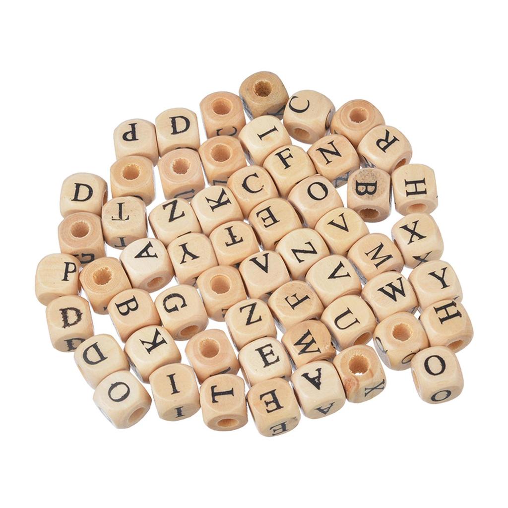 100 Pieces Alphabet Wooden Beads Loose Decoration Initial 26 Letter Square Shape