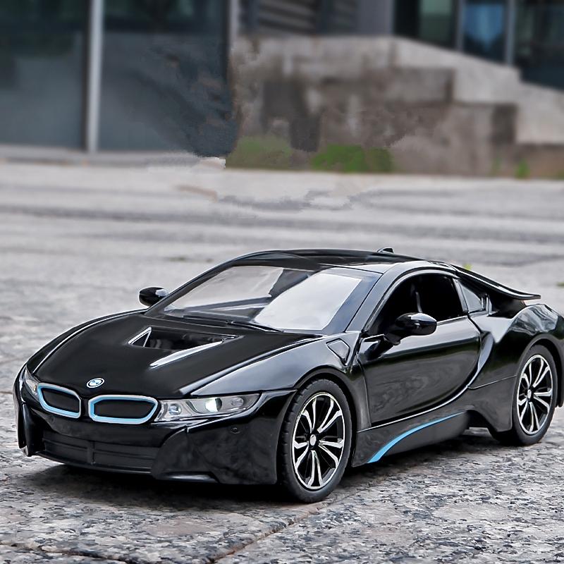 1/22 BMW I8 New Energy Car Alloy Sports Car Model Diecast Metal Racing Car Vehicles Model Simulation Sound Light Childrens Toys Gift