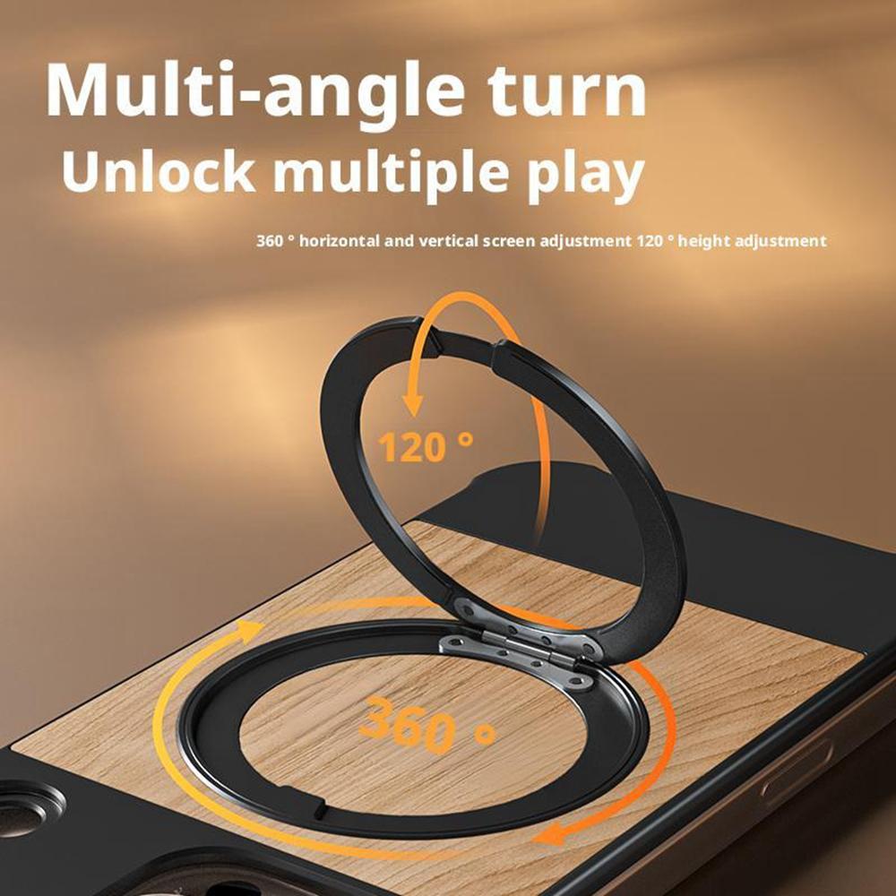 For iPhone 16 Pro Max Magnetic Case Borderless Walnut + Metal Kickstand Phone Cover