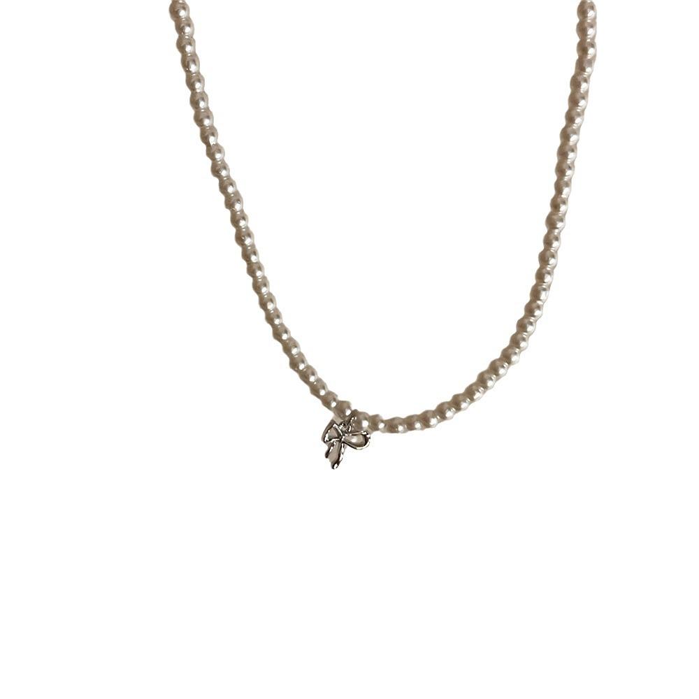 Korean Style Double-Layer Bow Pearl Necklace for Women – Sweet Temperament Clavicle Chain