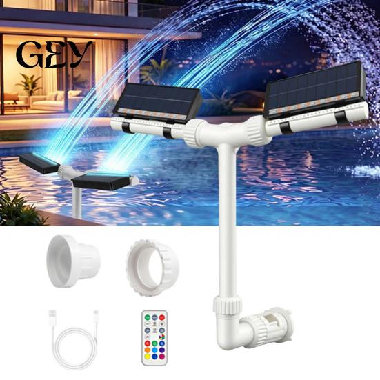 Solar Pool Fountain Fountain, Swimming with Multi-Color LED Lights, Dual-Head Adjustable Spray, Poolside Remote Control, Timer, Auto Dusk Sensor,