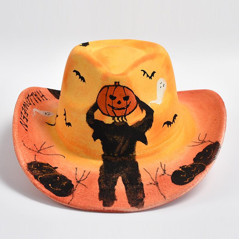 

Новый Хэллоуин, ручная роспись для женщин и мужчин, шляпа Федора с изогнутыми полями, вечерние платья для косплея, джазовые шляпы One Size