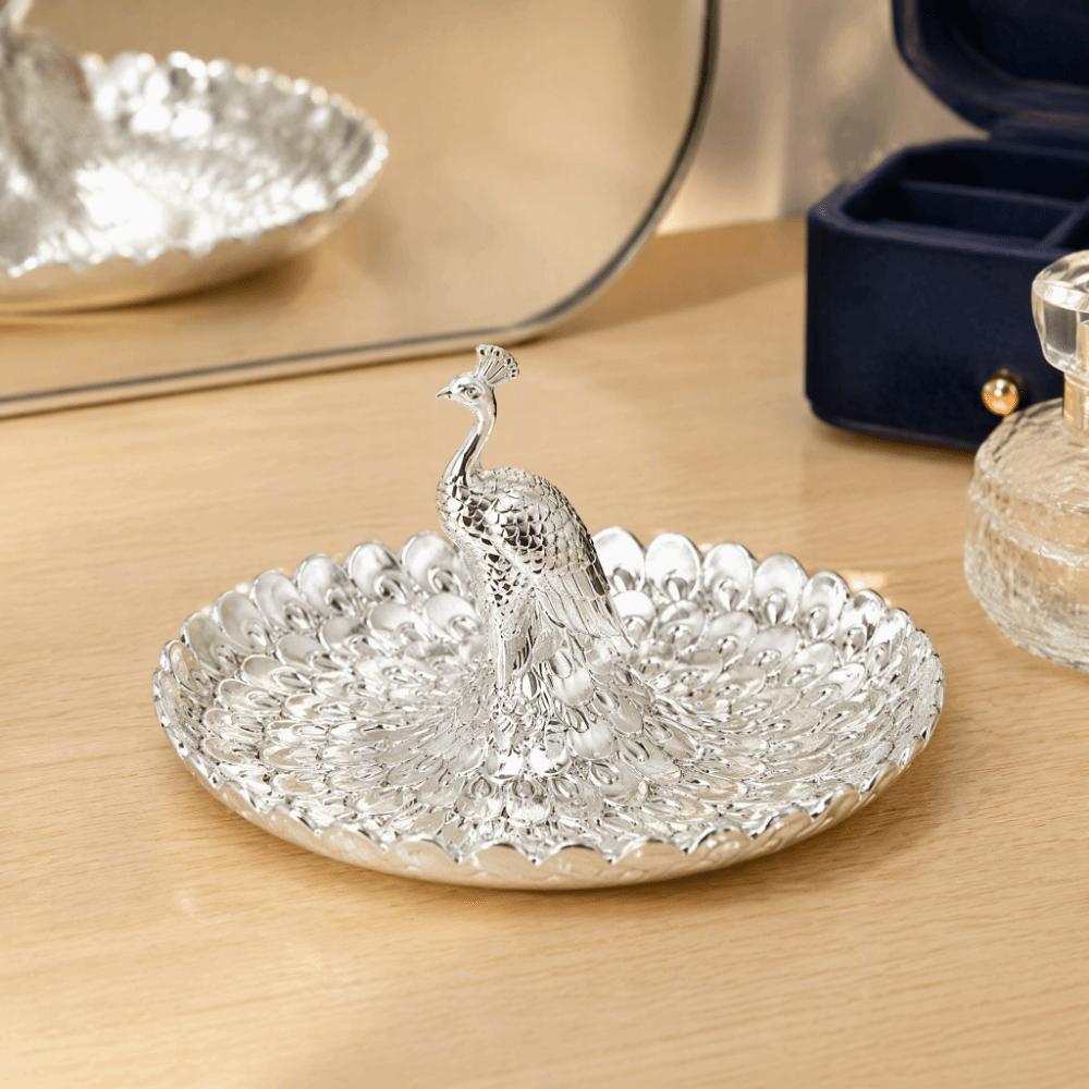 Round Shape Serving Tray Metal Material Snack Serving Plate Fruits Dessert Tray Home Storage