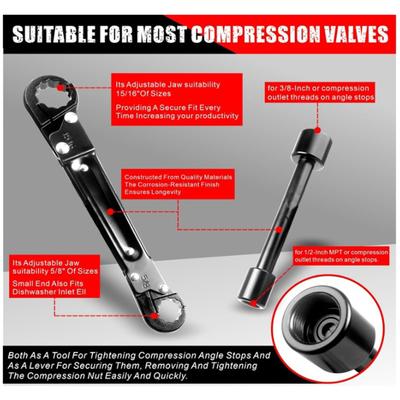 Portable Water Pipe Faucet Wrench Double-Ended Pipe Wrench with Angle Stop Wrench Household Sink Tap Spanner Removing Rings Tool