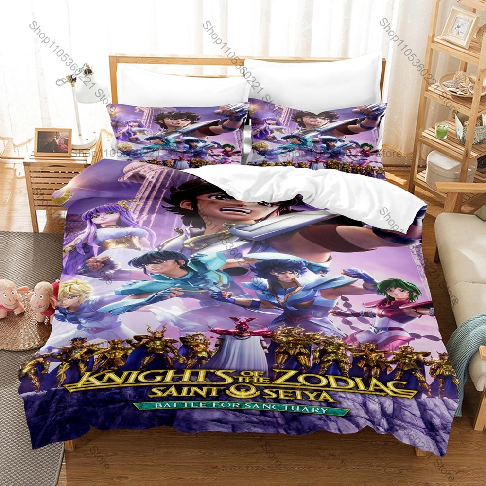 Saint Seiya 3PCS Bedding Set Classic Anime Warrior Print Soft Microfiber Duvet Cover Pillowcase Home Decor