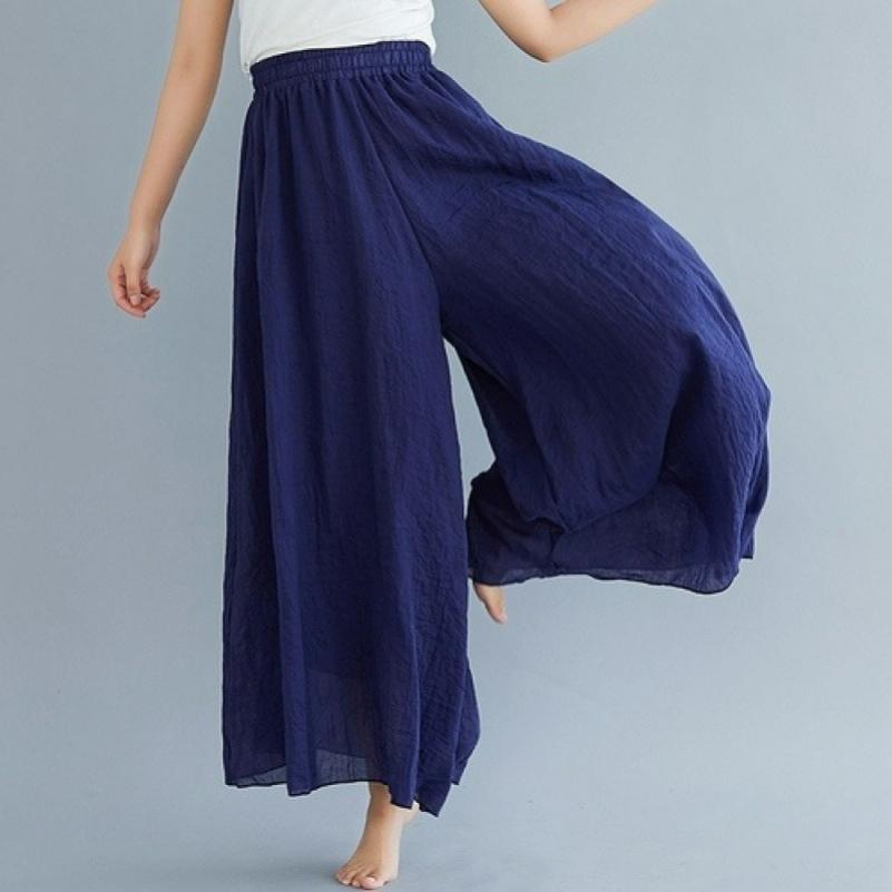 Solid Color Literary Cotton and Linen Wide-leg Pants Women's Trousers Are Thin in Spring and Summer, Loose Casual High-waisted Retro Big Swing Pants