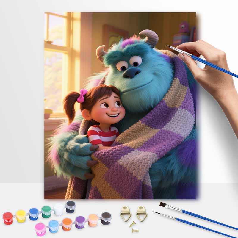 Disney monster and girl oil painting hand painting coloring painting handmade diy home decoration gift