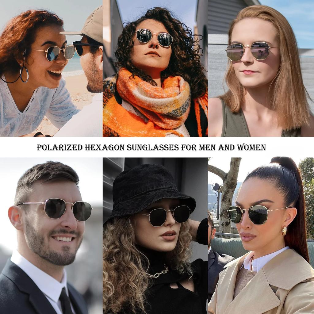 Vintage Metal Geometric Round Frame Fashion Classical Sunglasses For Vacation Lens Uv400 Men Women Hexagon Shades