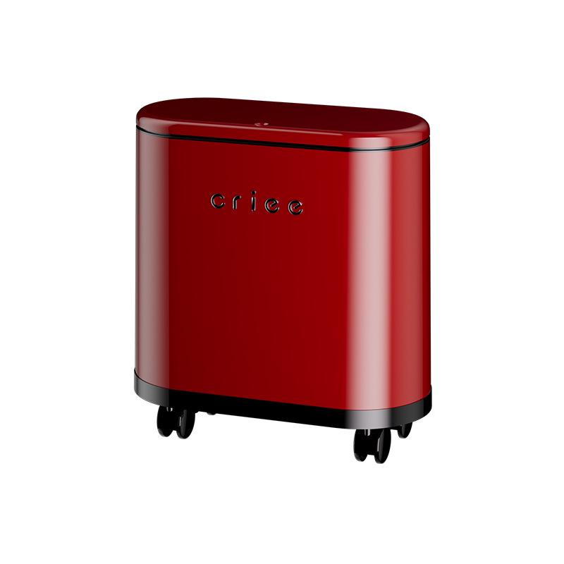 Red Oval Press-Type Trash Can with Lid for Bathroom and Living Room