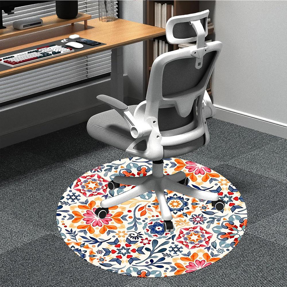 

1pc Floral Mandala Pattern Office Round Rug, Non-slip, Soft and Durable Office Rug for Interior Decoration, Perfect for Office, Beautiful Decoration y 80cm by 80cm