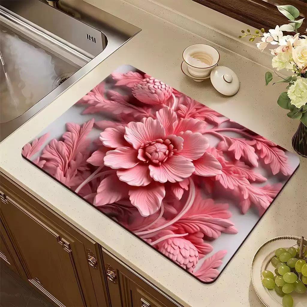 3D Diatom Kitchen Draining Mat - Quick Dry, Non-Slip, Waterproof, Heat-Resistant Countertop Mat