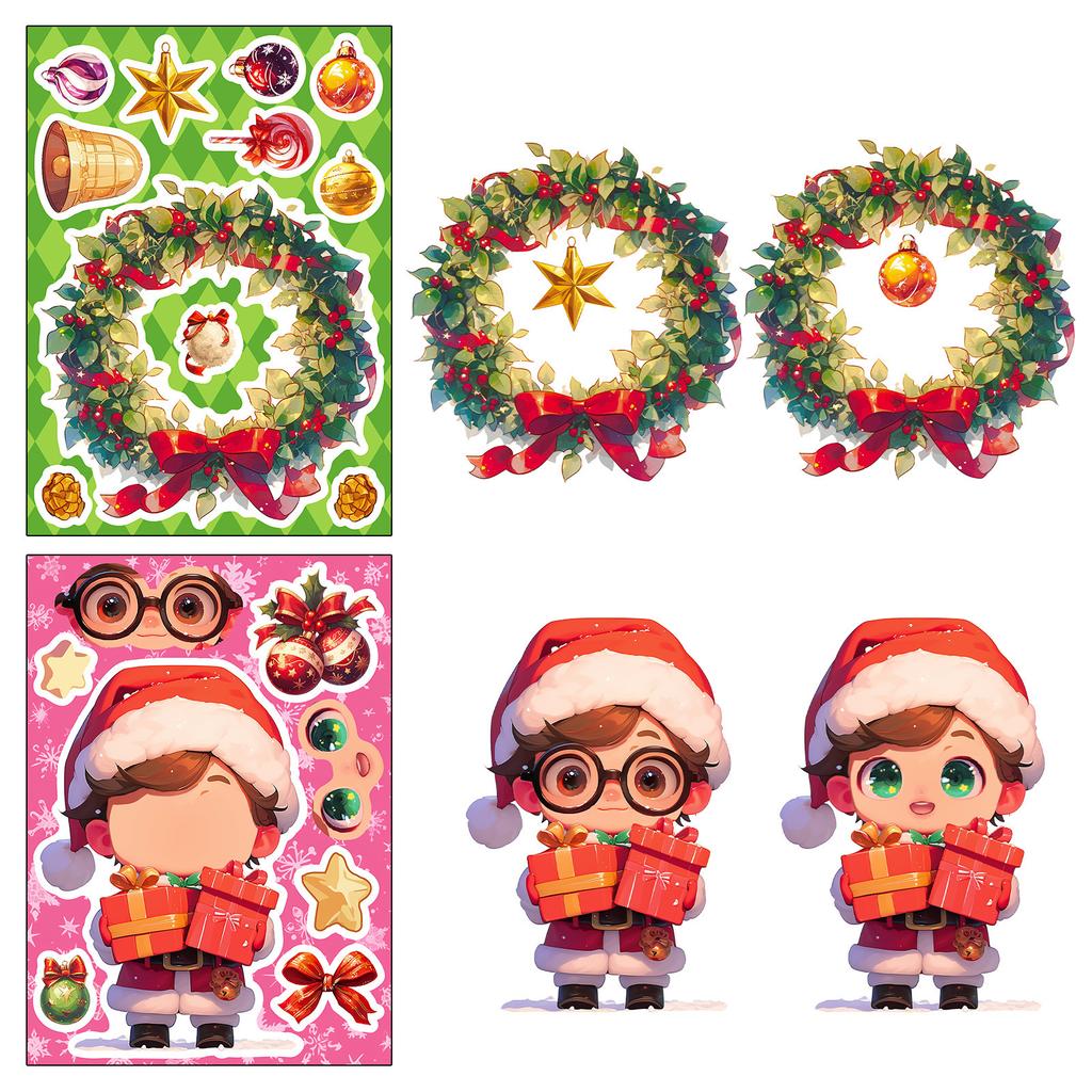 6 Photos/package of New Products Christmas Theme Stickers Puzzle Face Change Stickers Cartoon Cute Character Expression Conversion