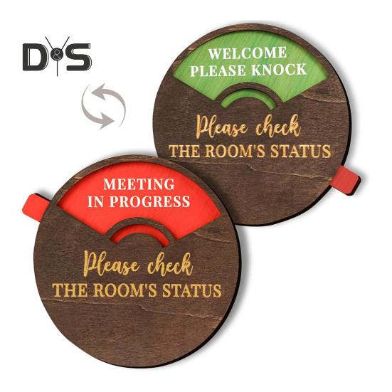Rotatable Wooden Office Door Sign Meeting In Progress Office Door Busy Sign Welcome Please Knock Meeting Room Door Plaque Decoration