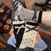 Polka Dot Bow Tube Socks Children Spring And Summer Korean Ins Stacking Socks Double-Layer Lace Versatile Cotton Socks