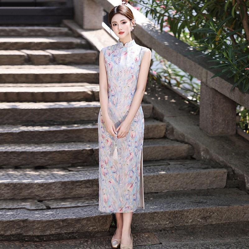 Womens Sleeveless Modern Chinese Style Long Cheongsam Dress 2026 Vintage Inspired Daily Wear