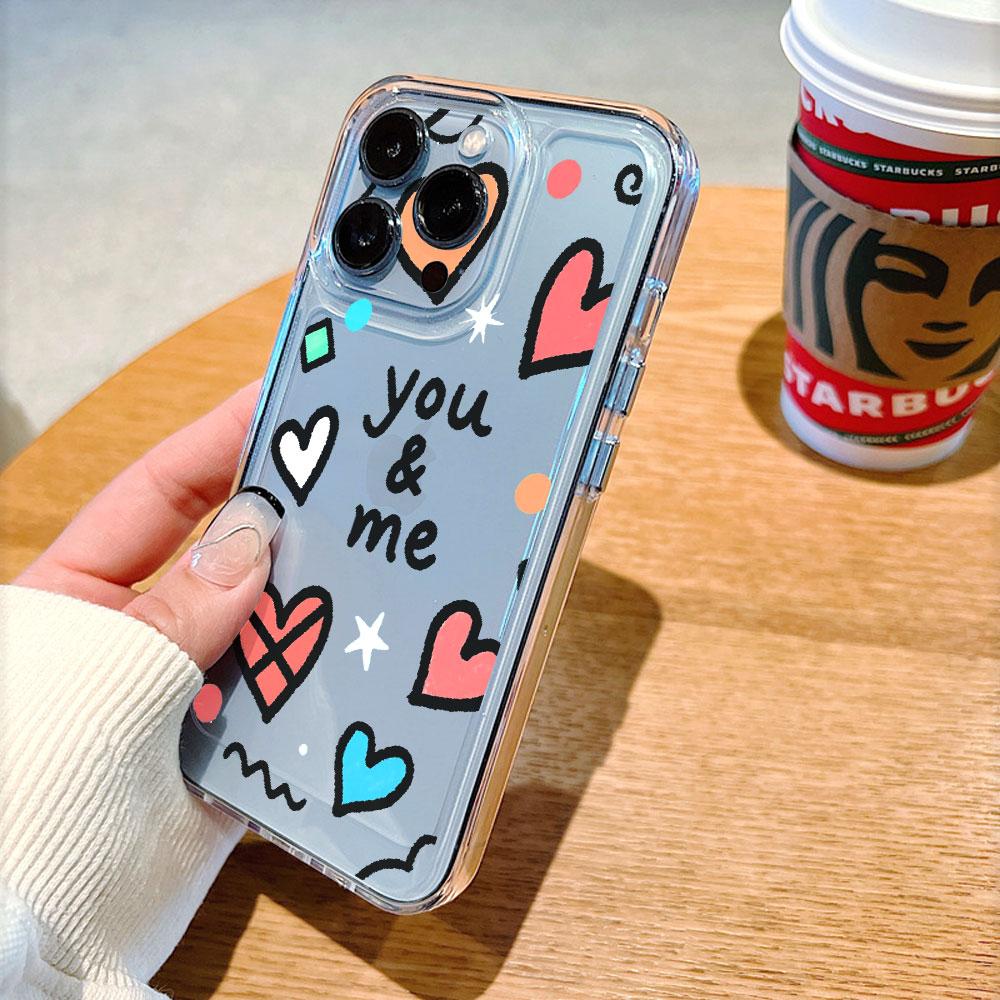 You & Me Doodle Hearts Pattern soft TPU Phone Case for Xiaomi Redmi Note 15 14 13 12 11 10 9 Pro Plus 4G 5G Soft Cover