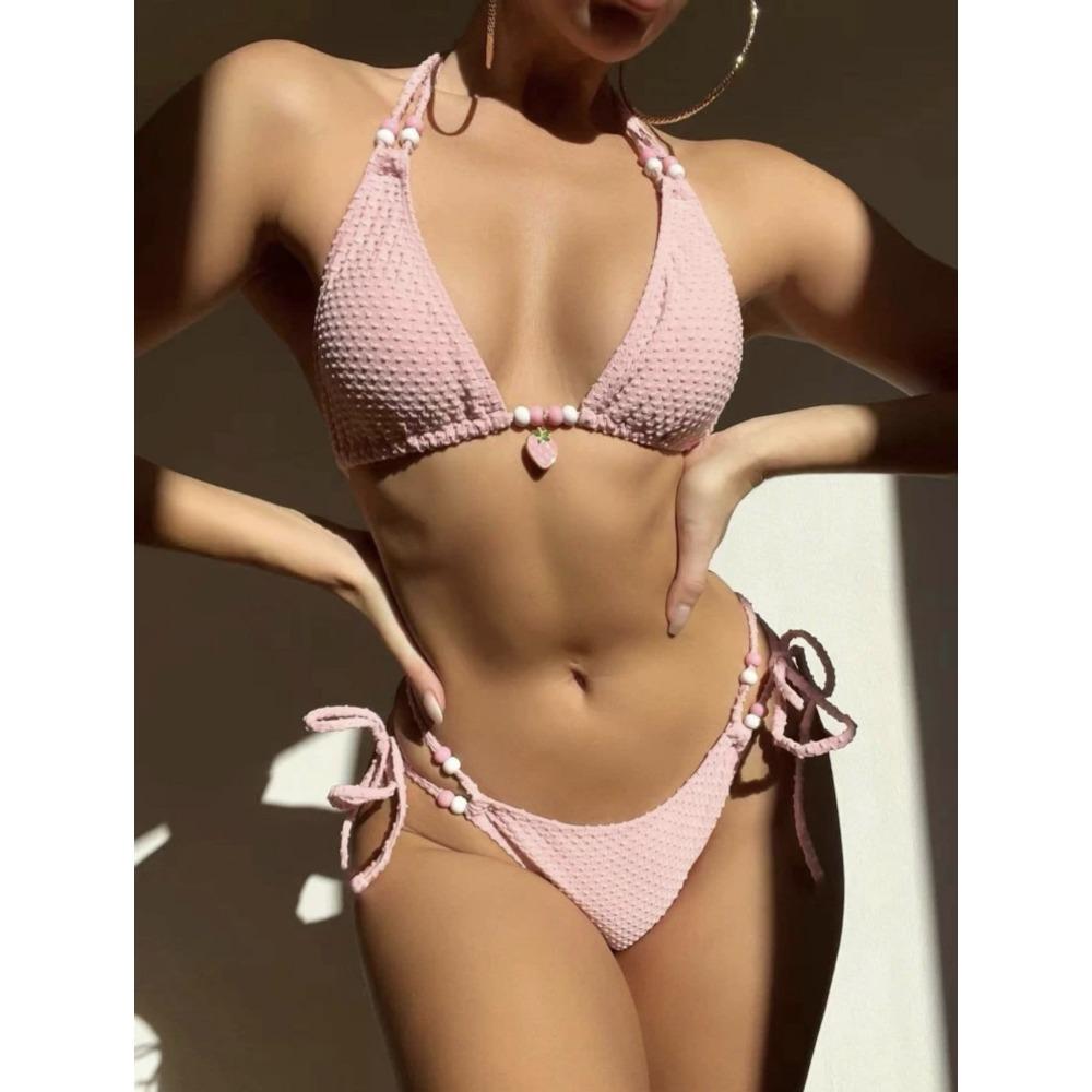 European and American Swimwear Women's Sexy Bikini Solid Color Swimsuit
