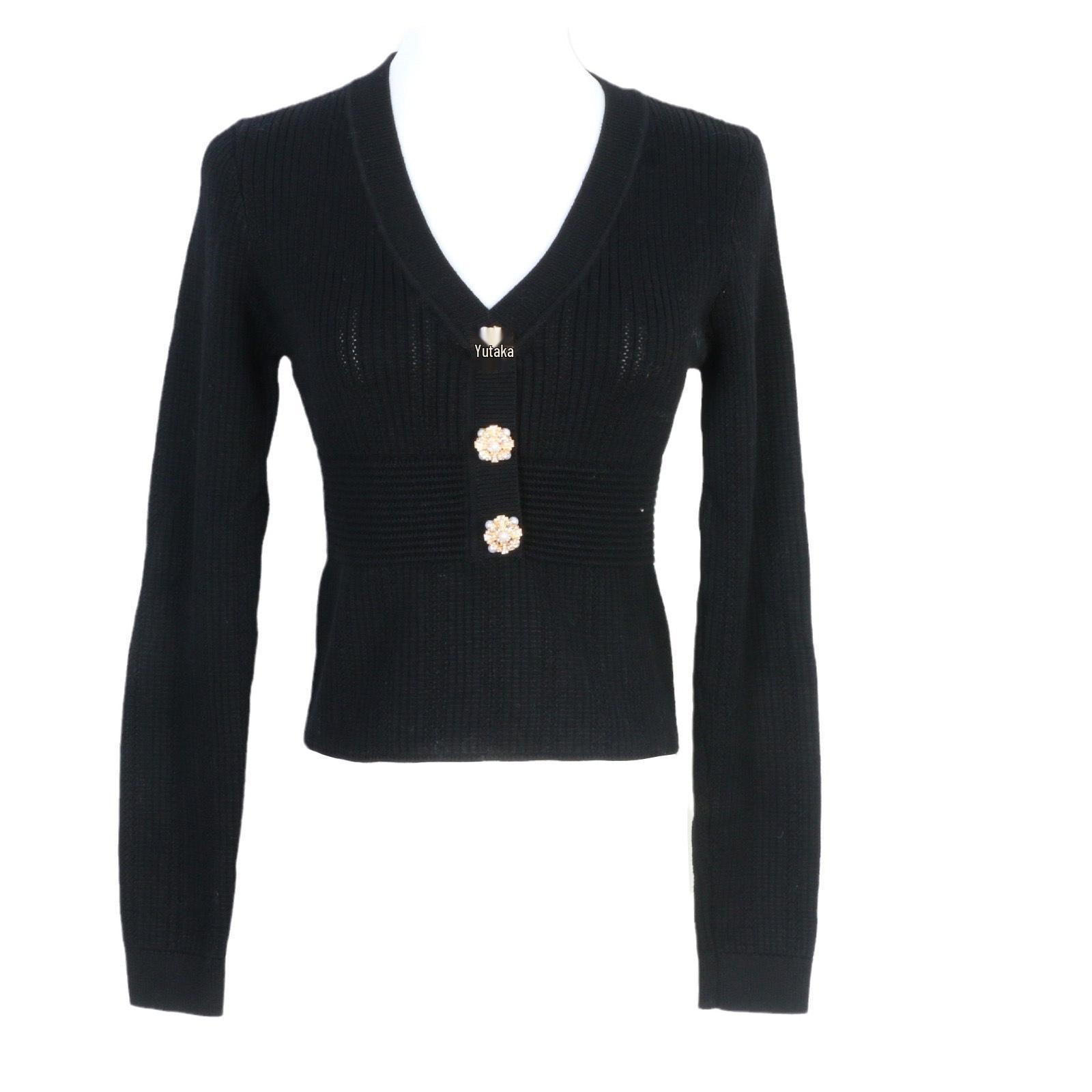 

Вязаный свитер с V-образным вырезом в осеннем французском стиле 2024 года - Универсальный короткий женский топ S