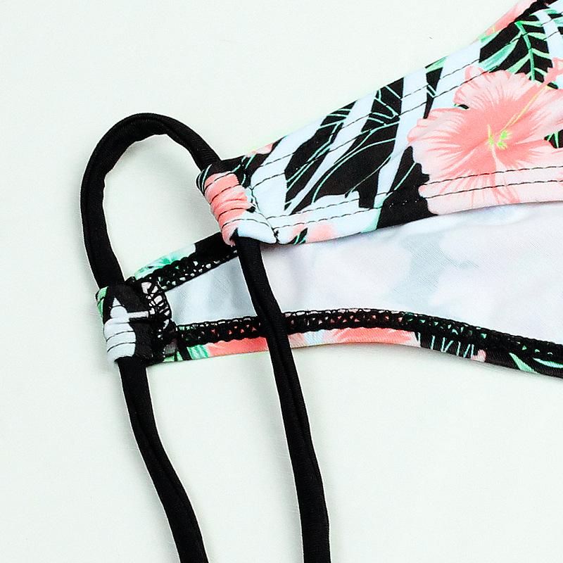 Tropikalny Kwiatowy Wzór Bikini Trójkątne z Wiązaniem na Szyi Dwuczęściowy Kostium Kąpielowy Codzienny