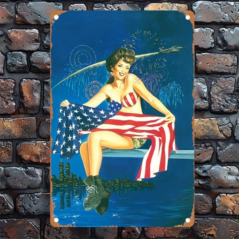 Vintage Kvinlig Silhuett Metall Logotyp för Bar & Garage