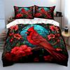 Vibrant Red Bird Stained Glass Decor Exquisite Three-Piece Bedding Set Gift For Kids And Adults