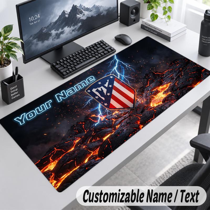 Custom Name Text Mouse Pad Atletico Madrid FC Personalized Desk Pad For Work And Gaming