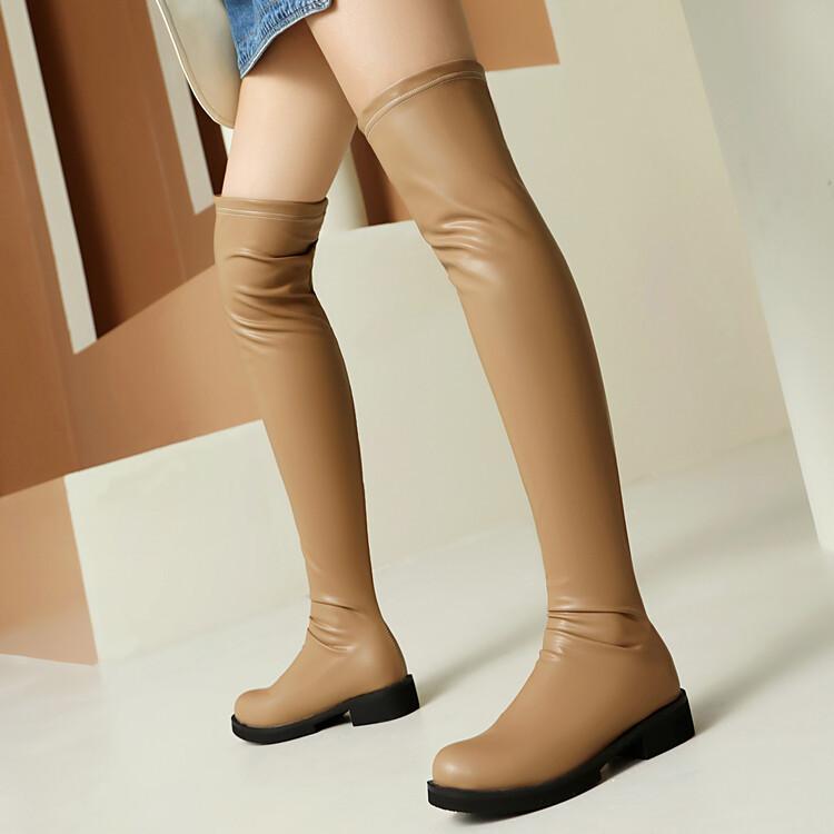 Новые сапоги выше колена для женщин 2025 года новая плоская подошва эластичная и тонкая длинная кожаная трубка 34 абрикосовый 10866₽