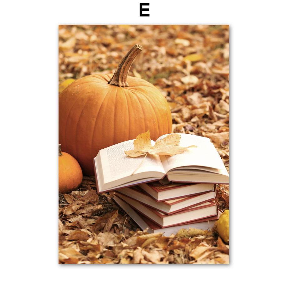 Autumn Forest Wood Cabin Pumpkin Squirrel Nordic Posters And Prints Wall Art Canvas Painting Wall Pictures For Living Room Decor