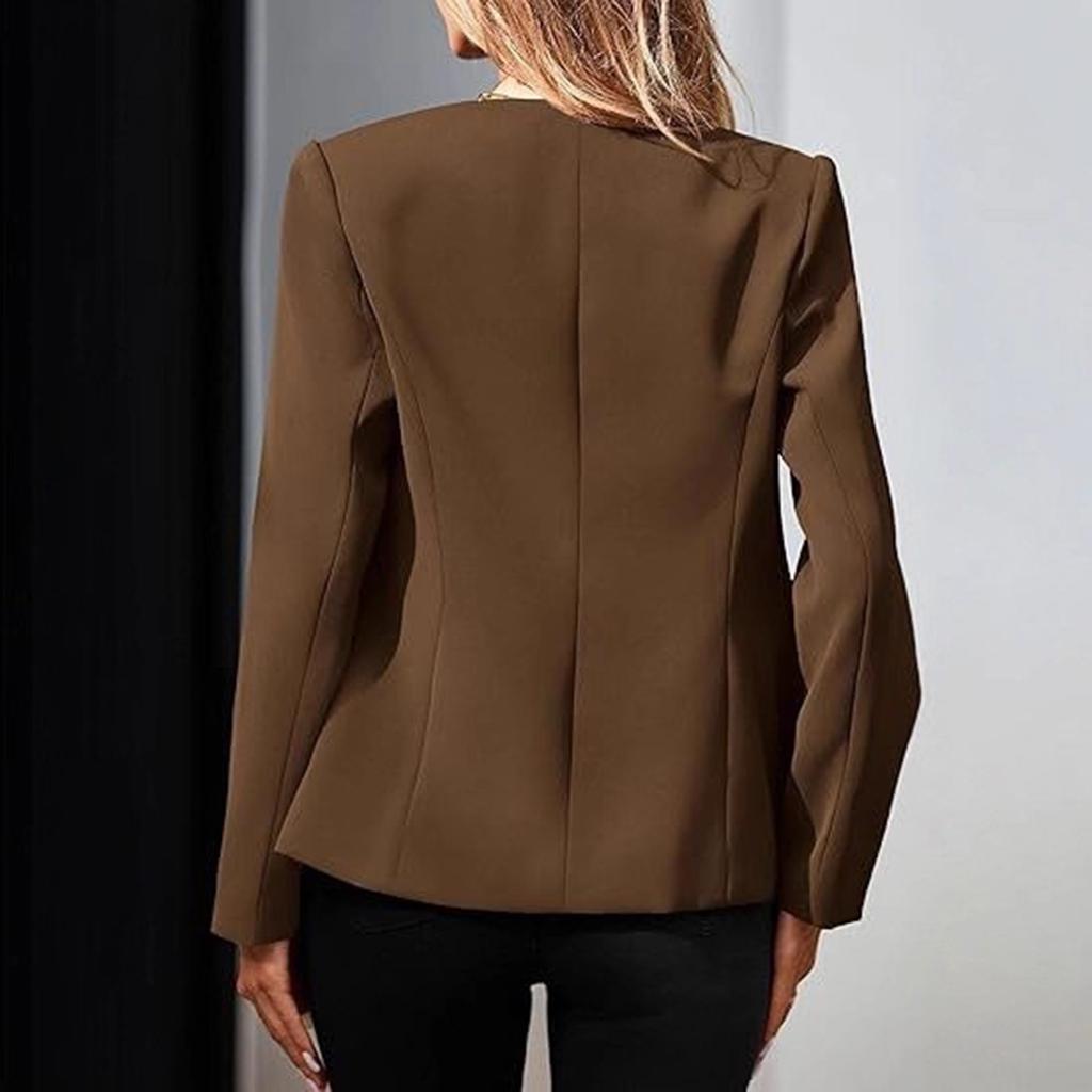 Women's Slim-Fit Round Neck Long Sleeve Button Pocket Lined Cardigan Top Jacket