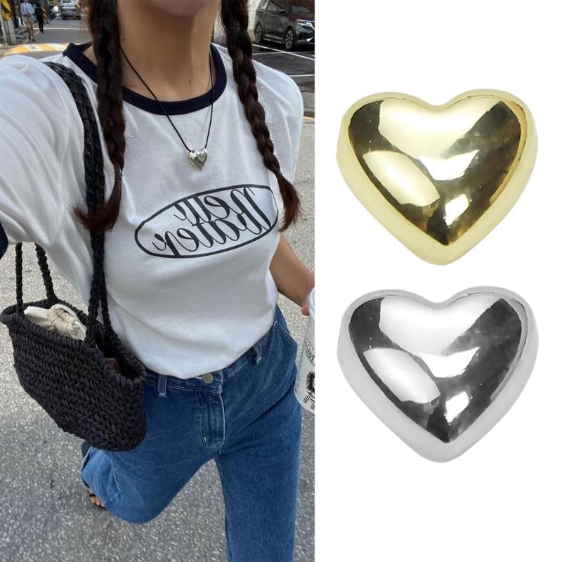 Metal Beads Big Heart Pendant 3D Heart Charm for Jewelry Making Charm DIY Gifts Bracelets Necklace Heart Bead with Hole