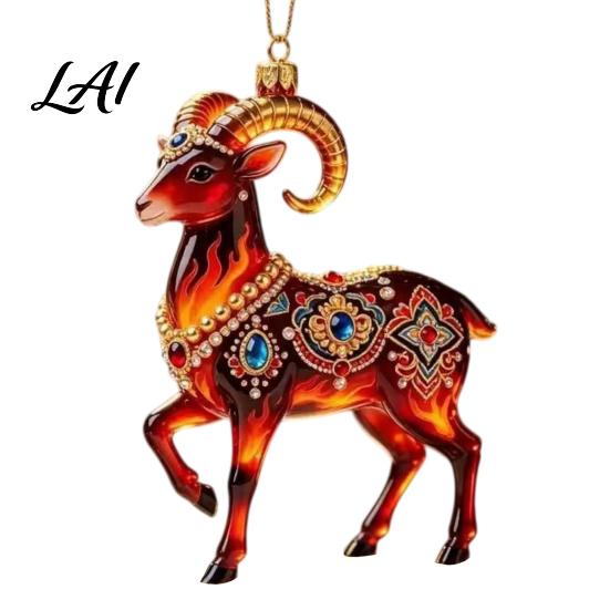 Acrylic Ornament for Restaurant 2PCS Christmas Goat Hanging Ornaments Decorative 2D Tree Birthday Party Decor Pendants Lightweight Festive Ornaments