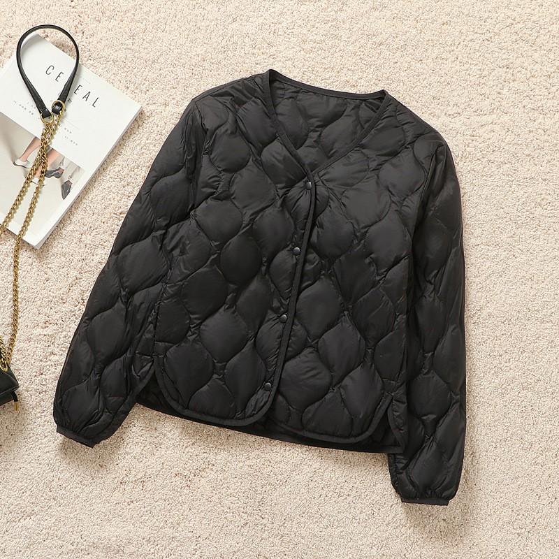 Womens Lightweight Short Down Jacket V-Neck Casual Warm White Duck Outerwear Winter