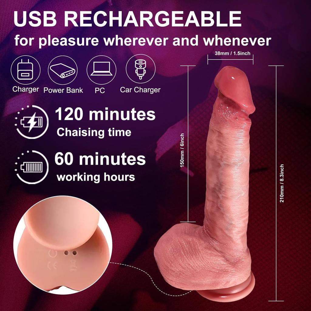Realistic Dildo Penis Telescopic Vibrator Thrusting Soft Suction Cup Hands-free G-spot Stimulate Clitoris Vagina Massage For Adult Sexy Women Sex Toys