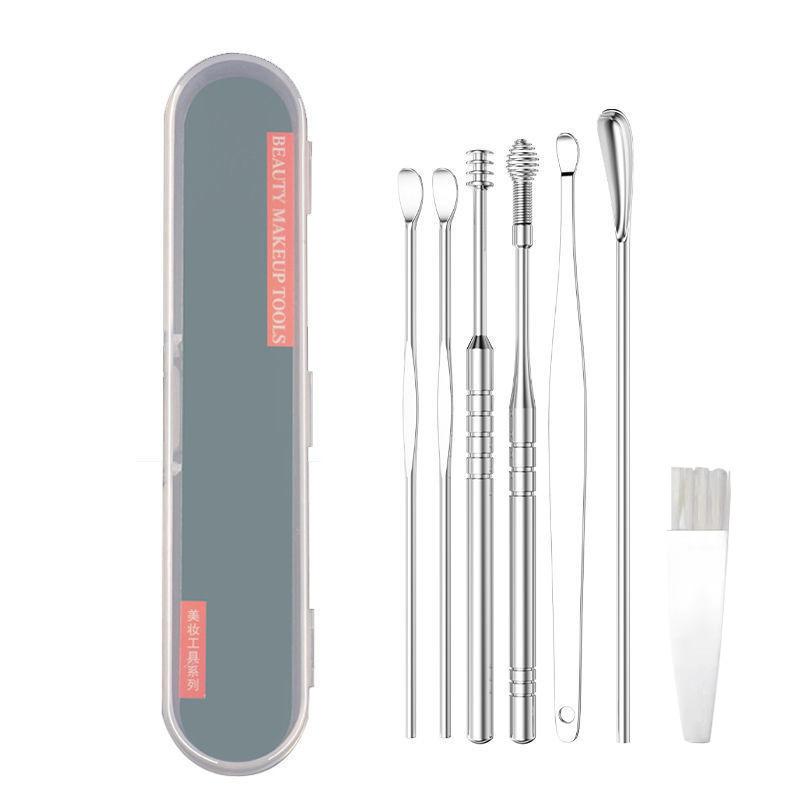 6/7 piece set of stainless steel earwax collector spiral turn ear pick ear pick to clean the ear portable ear cleaning tool