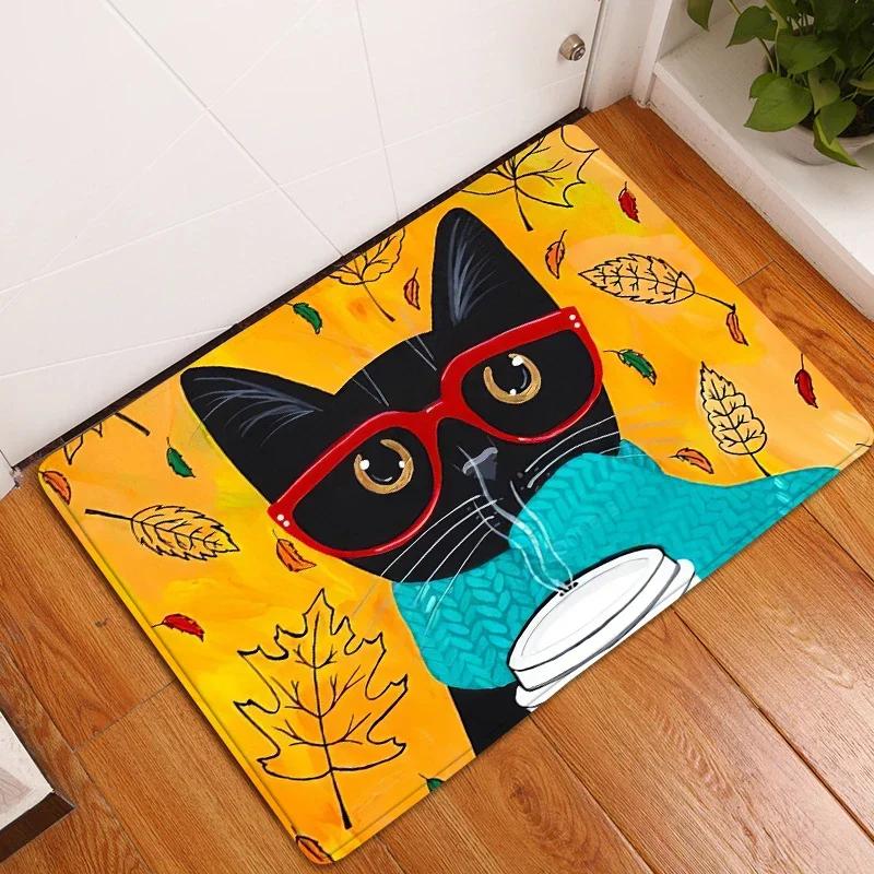 Cute Cat Animals Pattern Anti-Slip Carpet Bath Kitchen Super Absorbent Door Mats Non Slip Area Rugs for Home Living Room Decor