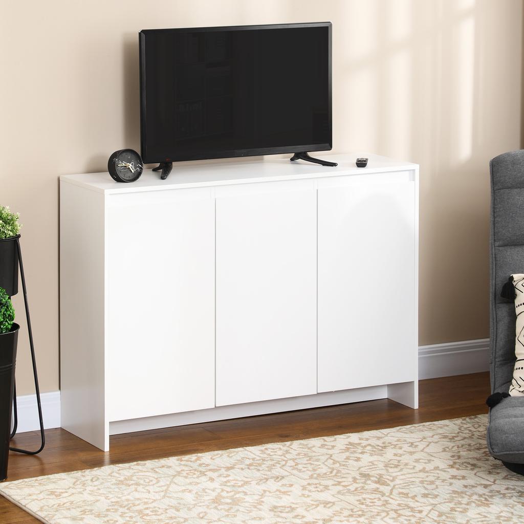 Sideboard Cabinet With 3 Doors Adjustable Shelves And Soft Close Support For Televisions 120x35x85 Cm White